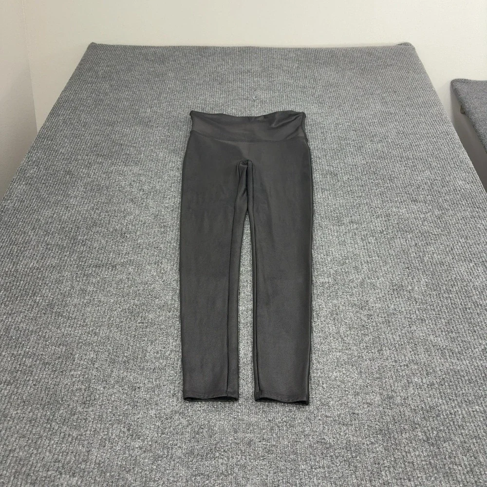 Spanx Leggings Womens L Black Faux Leather High Waisted Compression Chic
